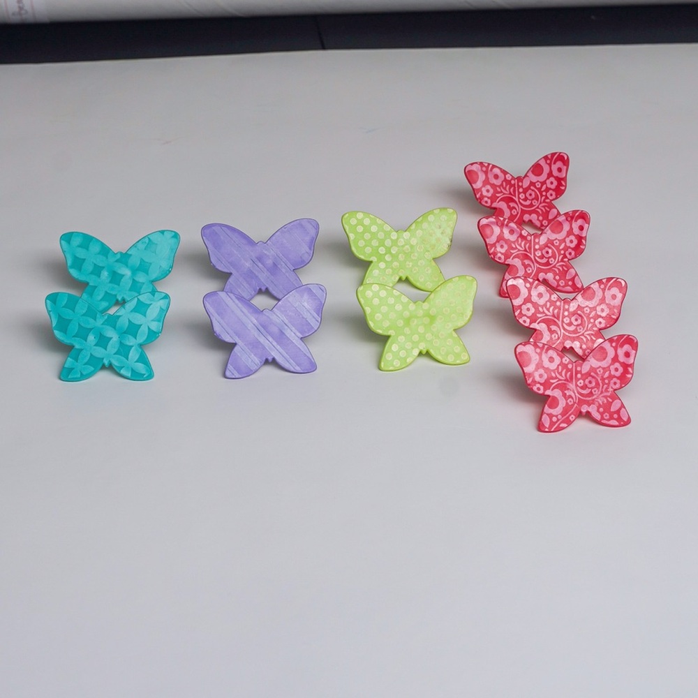 Butterfly Rings Multicolor Plastic Small Size Set of 10 Teal Green Purple Red